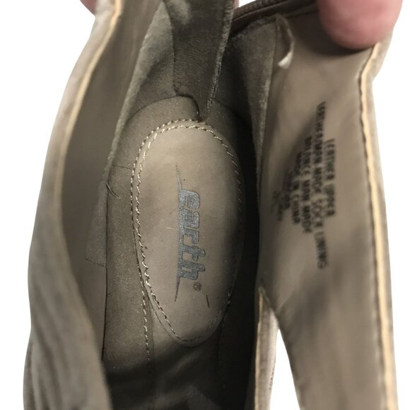 EARTH AURORA Tan Suede Heeled Lace Up Peep Toe Ankle Boots Womens 8 Zip Close - Picture 8 of 10